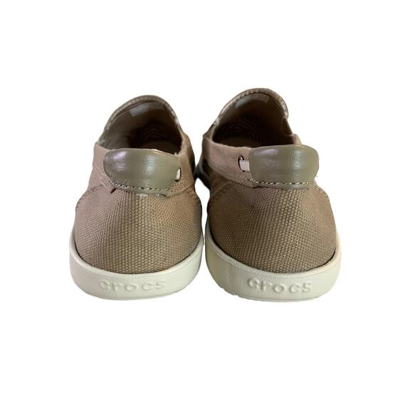 Crocs Women;s Size 6 Boat Shoes Canvas Slip on Loafers Biege Non-Marking Soles - Picture 5 of 10